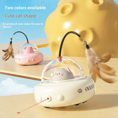 Brinquedo Interativo para Gatos UFO Elétrico com Penas Substituíveis e Campainha