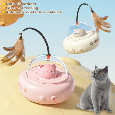 Brinquedo Interativo para Gatos UFO Elétrico com Penas Substituíveis e Campainha