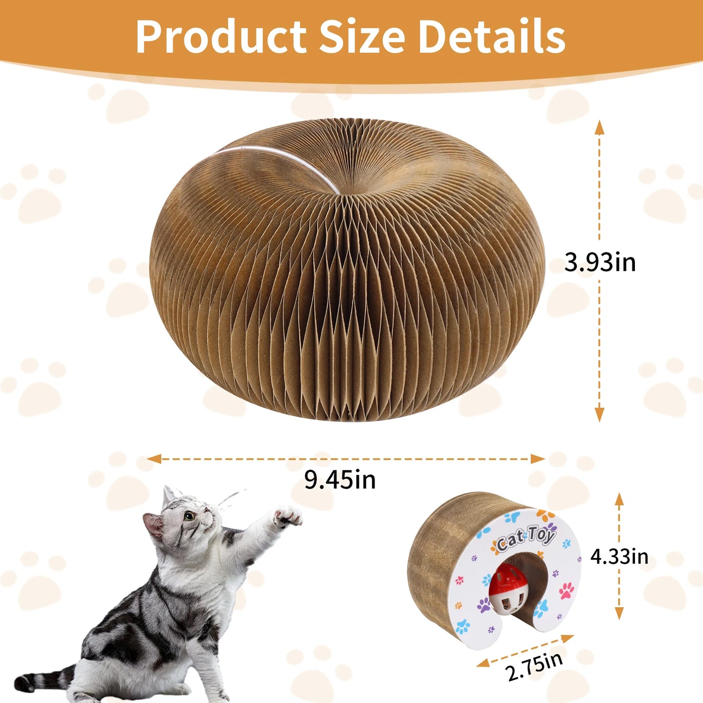 Arranhador de Papelão para Gatos - Dobrável com Sino e Bola