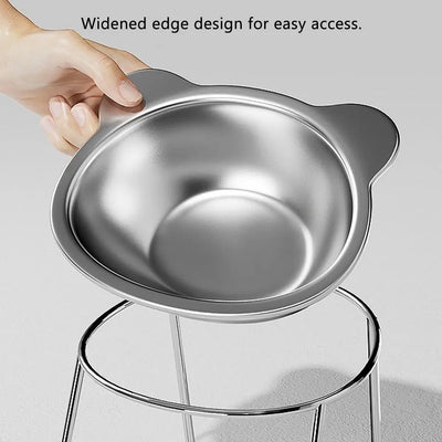 Tigela elevada para gatos com proteção de pescoço inclinada, feita em aço inoxidável, com inclinação de 15°, ideal para filhotes e gatos.