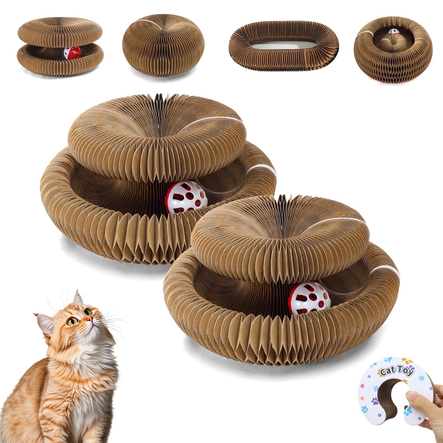 Arranhador de Papelão para Gatos - Dobrável com Sino e Bola