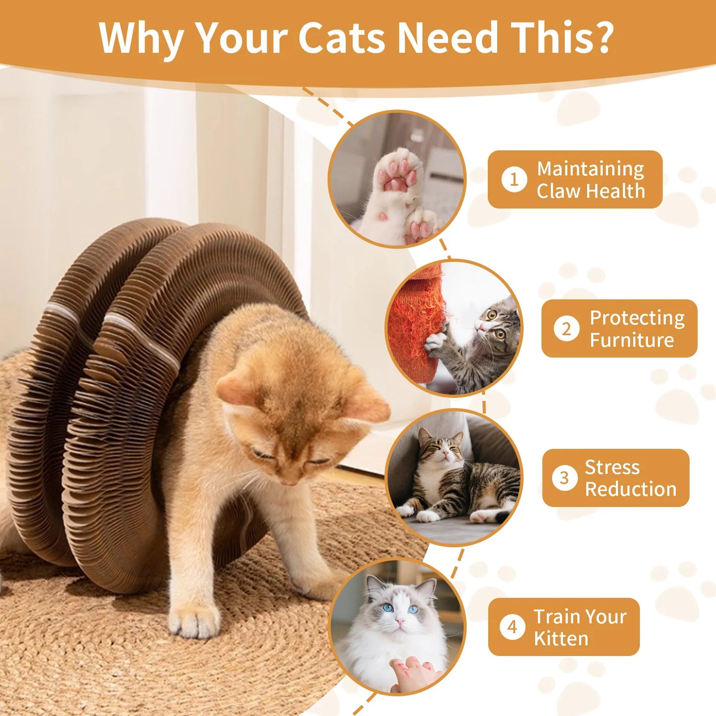 Arranhador de Papelão para Gatos - Dobrável com Sino e Bola