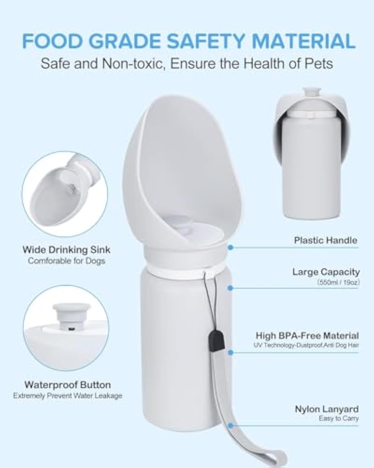Garrafa de água para cães, portátil, para viagem, dobrável, leve, dispensador de água, tigela para beber, para atividades ao ar livre